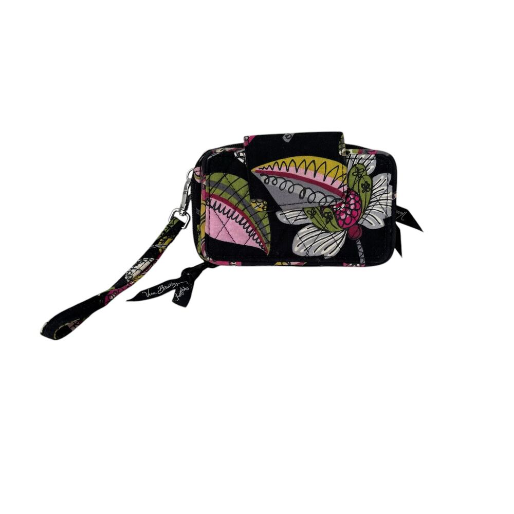 Vera Bradley Smartphone Wallet Wristlet Black Floral Quilted Moon Blooms